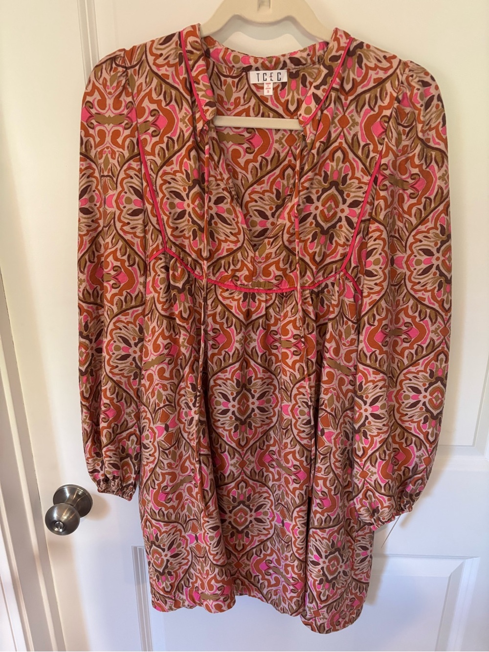 TCEC Pink & Brown Boho Floral Midi Dress